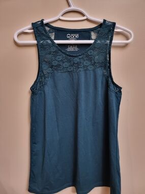 Warehouse One Teal Lace Yoke Sleeveless Tank